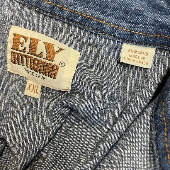 Ely Cattleman Shirt Mens Size L Blue Denim Western Rockabilly XXL - Picture 4 of 4